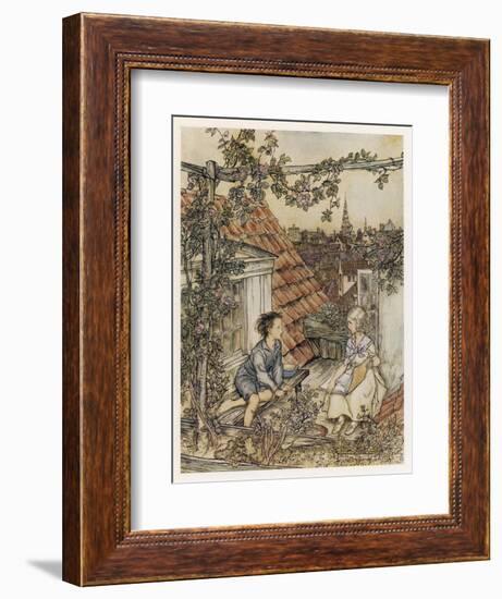 Boy and Girl on Rooftop-Arthur Rackham-Framed Art Print