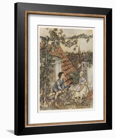 Boy and Girl on Rooftop-Arthur Rackham-Framed Art Print