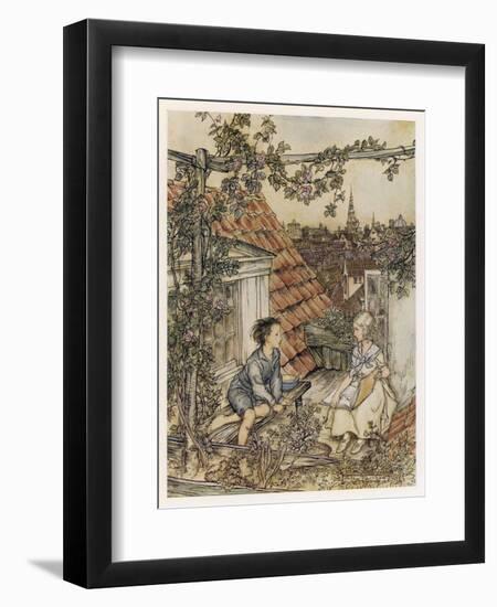 Boy and Girl on Rooftop-Arthur Rackham-Framed Art Print