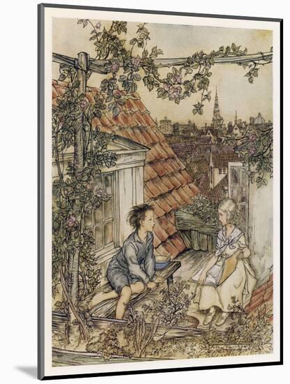 Boy and Girl on Rooftop-Arthur Rackham-Mounted Art Print