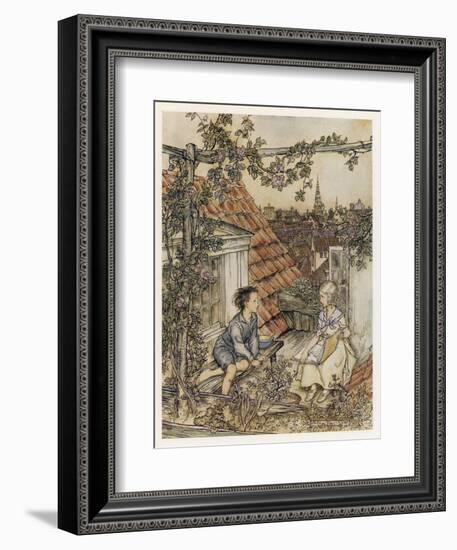 Boy and Girl on Rooftop-Arthur Rackham-Framed Art Print