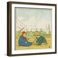 Boy and Girl Playing in the Sand at the Beach-null-Framed Giclee Print