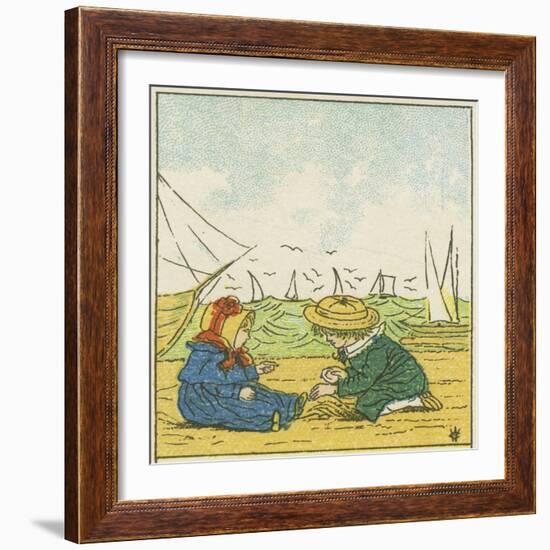 Boy and Girl Playing in the Sand at the Beach-null-Framed Giclee Print