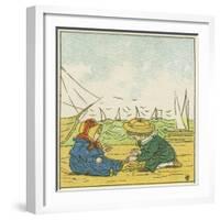 Boy and Girl Playing in the Sand at the Beach-null-Framed Giclee Print