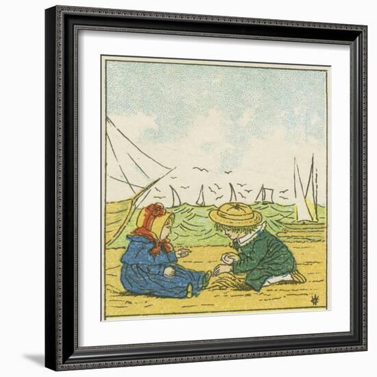 Boy and Girl Playing in the Sand at the Beach-null-Framed Giclee Print