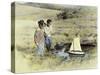 Boy and Girl Playing with Sail Boat-Nora Hernandez-Stretched Canvas