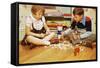 Boy and Girl Playing with Tinkertoys-William P. Gottlieb-Framed Stretched Canvas