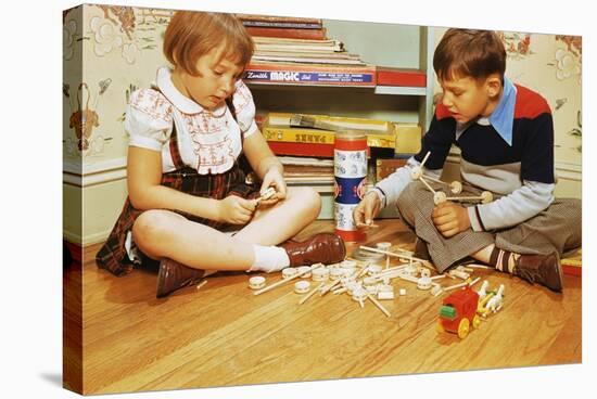 Boy and Girl Playing with Tinkertoys-William P. Gottlieb-Stretched Canvas