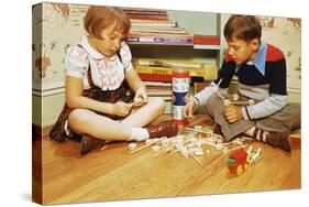 Boy and Girl Playing with Tinkertoys-William P. Gottlieb-Stretched Canvas