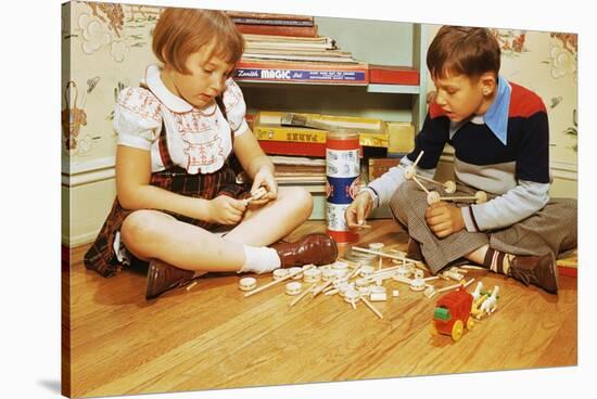 Boy and Girl Playing with Tinkertoys-William P. Gottlieb-Stretched Canvas