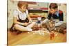 Boy and Girl Playing with Tinkertoys-William P. Gottlieb-Stretched Canvas