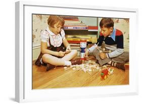 Boy and Girl Playing with Tinkertoys-William P. Gottlieb-Framed Photographic Print