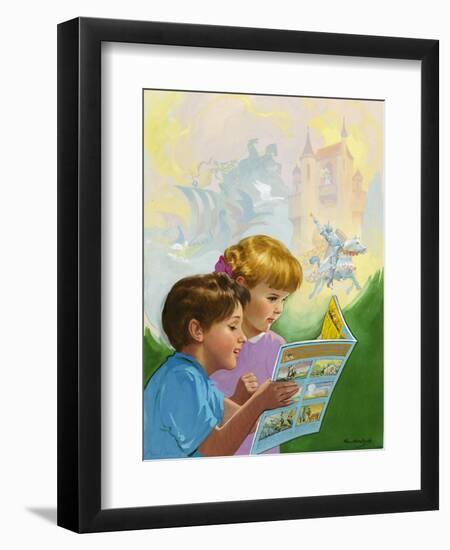 Boy and Girl Reading-Van Der Syde-Framed Premium Giclee Print