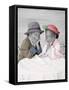 Boy and Girl Sitting at Table with Head in Hands-Nora Hernandez-Framed Stretched Canvas