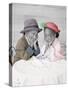 Boy and Girl Sitting at Table with Head in Hands-Nora Hernandez-Stretched Canvas