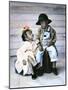 Boy and Girl Sitting on Luggage-Nora Hernandez-Mounted Giclee Print