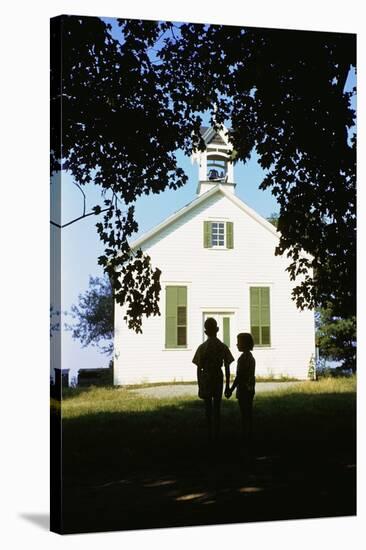 Boy and Girl Waiting Near Schoolhouse-William P. Gottlieb-Stretched Canvas
