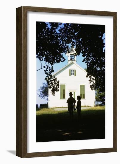 Boy and Girl Waiting Near Schoolhouse-William P. Gottlieb-Framed Photographic Print