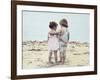 Boy and Girl with their Arms around Each Other on the Beach-Nora Hernandez-Framed Giclee Print