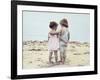 Boy and Girl with their Arms around Each Other on the Beach-Nora Hernandez-Framed Giclee Print