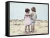 Boy and Girl with their Arms around Each Other on the Beach-Nora Hernandez-Framed Stretched Canvas