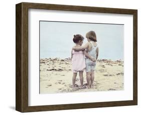 Boy and Girl with their Arms around Each Other on the Beach-Nora Hernandez-Framed Giclee Print