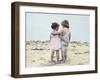 Boy and Girl with their Arms around Each Other on the Beach-Nora Hernandez-Framed Giclee Print