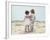 Boy and Girl with their Arms around Each Other on the Beach-Nora Hernandez-Framed Giclee Print