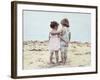 Boy and Girl with their Arms around Each Other on the Beach-Nora Hernandez-Framed Giclee Print