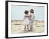 Boy and Girl with their Arms around Each Other on the Beach-Nora Hernandez-Framed Giclee Print