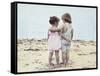 Boy and Girl with their Arms around Each Other on the Beach-Nora Hernandez-Framed Stretched Canvas