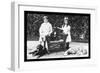 Boy and Girl with Their Four Dogs-null-Framed Art Print