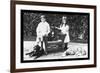 Boy and Girl with Their Four Dogs-null-Framed Premium Giclee Print