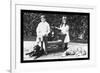 Boy and Girl with Their Four Dogs-null-Framed Art Print