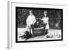 Boy and Girl with Their Four Dogs-null-Framed Art Print