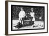 Boy and Girl with Their Four Dogs-null-Framed Art Print