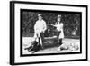 Boy and Girl with Their Four Dogs-null-Framed Art Print