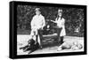 Boy and Girl with Their Four Dogs-null-Framed Stretched Canvas