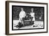 Boy and Girl with Their Four Dogs-null-Framed Art Print