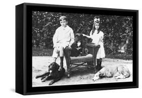 Boy and Girl with Their Four Dogs-null-Framed Stretched Canvas