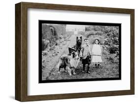 Boy and Girls with Two Dogs and a Wagon-null-Framed Photo