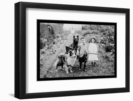 Boy and Girls with Two Dogs and a Wagon-null-Framed Photo