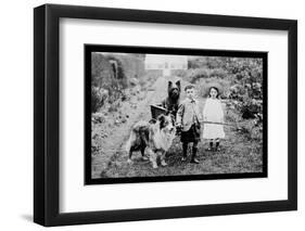 Boy and Girls with Two Dogs and a Wagon-null-Framed Photo