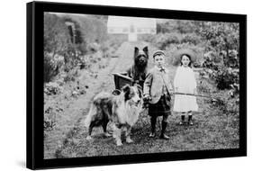 Boy and Girls with Two Dogs and a Wagon-null-Framed Stretched Canvas