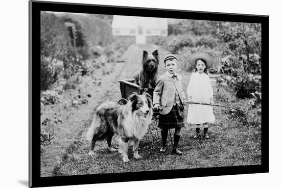 Boy and Girls with Two Dogs and a Wagon-null-Mounted Photo