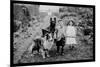 Boy and Girls with Two Dogs and a Wagon-null-Mounted Art Print