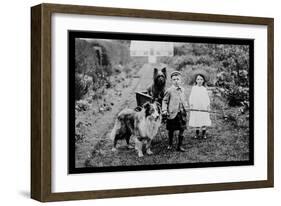 Boy and Girls with Two Dogs and a Wagon-null-Framed Art Print