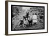 Boy and Girls with Two Dogs and a Wagon-null-Framed Art Print