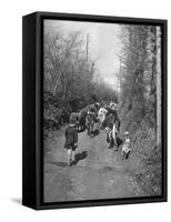 Boy and His Dog Driving the Cows in for Milking-null-Framed Stretched Canvas