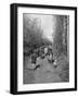 Boy and His Dog Driving the Cows in for Milking-null-Framed Photographic Print